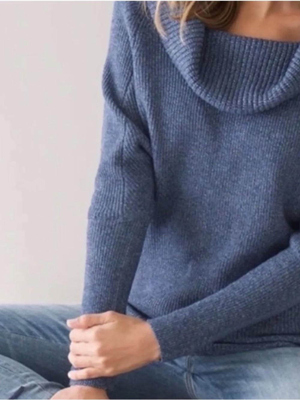 NWT. White House Black Market Blue Cowl Neck Sweater. Large